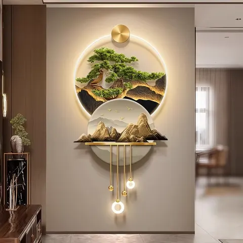 2026 New Landscape Welcome Guest Pine Porch Mural Nine Fish Map Living Room Corridor Led Wall Art Decor Painting