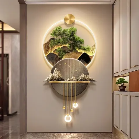 2026 New Landscape Welcome Guest Pine Porch Mural Nine Fish Map Living Room Corridor Led Wall Art Decor Painting