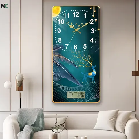 2026 New Living Room Dining Calendar Clock Mural Animal Elk Acrylic Crystal Painting Wall Art Home Decor Paintings