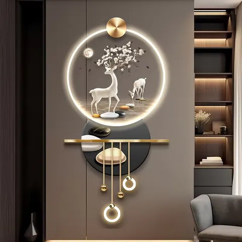 2026 New Modern Painting Living Room Metal Lamp Mural Crystal Acrylic Painting 3D LED Wall Art Home Decor Paintings