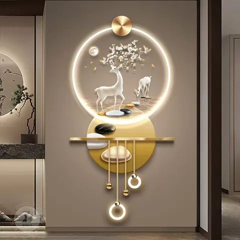 2026 New Modern Painting Living Room Metal Lamp Mural Crystal Acrylic Painting 3D LED Wall Art Home Decor Paintings