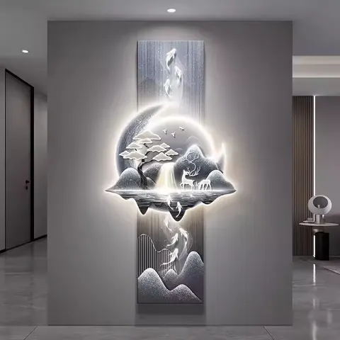 2026 New Nine Fish Map Modern Porch Wall Decor Painting High-grade Atmosphere Landscape Led Wall Art Hanging Painting