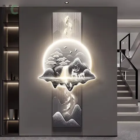 2026 New Nine Fish Map Modern Porch Wall Decor Painting High-grade Atmosphere Landscape Led Wall Art Hanging Painting