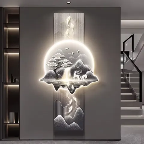 2026 New Nine Fish Map Modern Porch Wall Decor Painting High-grade Atmosphere Landscape Led Wall Art Hanging Painting