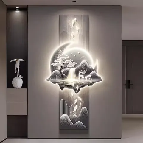 2026 New Nine Fish Map Modern Porch Wall Decor Painting High-grade Atmosphere Landscape Led Wall Art Hanging Painting