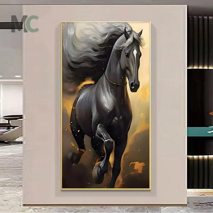 2026 New Paragraph Light Luxury Living Room Decoration Painting Horse Son Sofa Background Wall Art Home Decor Painting