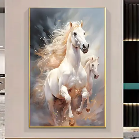 2026 New Paragraph Light Luxury Living Room Decoration Painting Horse Son Sofa Background Wall Art Home Decor Painting