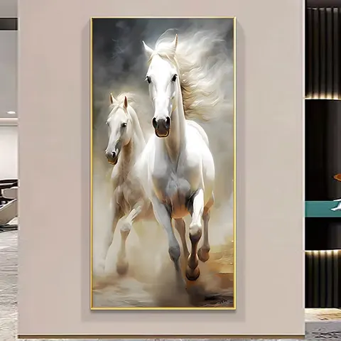 2026 New Paragraph Light Luxury Living Room Decoration Painting Horse Son Sofa Background Wall Art Home Decor Painting