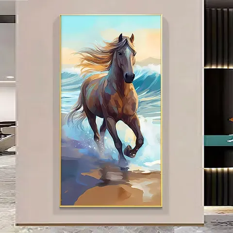 2026 New Paragraph Light Luxury Living Room Decoration Painting Horse Son Sofa Background Wall Art Home Decor Painting