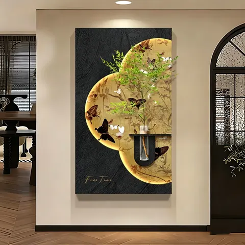 2026 Newly Launched Medieval Style Sandstone Fabric Art Home Decor Painting Hydroponics Green Plants Wall Surface Mural Painting