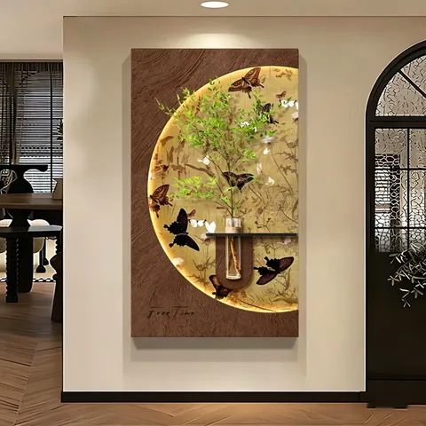 2026 Newly Launched Medieval Style Sandstone Fabric Art Home Decor Painting Hydroponics Green Plants Wall Surface Mural Painting