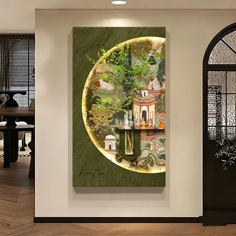 2026 Newly Launched Medieval Style Sandstone Fabric Art Home Decor Painting Hydroponics Green Plants Wall Surface Mural Painting