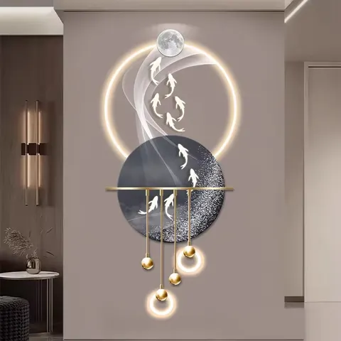 2026 Nine Fish Elk Entrance LED Glow Luminous Painting Living Room Corridor Background Wall Acrylic Home Decor Paintings