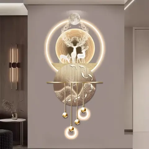 2026 Nine Fish Elk Entrance LED Glow Luminous Painting Living Room Corridor Background Wall Acrylic Home Decor Paintings
