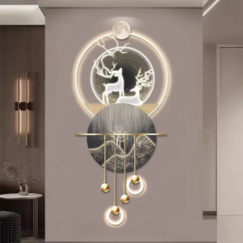 2026 Nine Fish Elk Entrance LED Glow Luminous Painting Living Room Corridor Background Wall Acrylic Home Decor Paintings