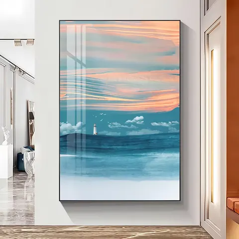 2026 Sell Like Hot Cakes Big Sea Wall Art Home Decor Painting Living Room Corridor Background Wall Crystal Porcelain Painting