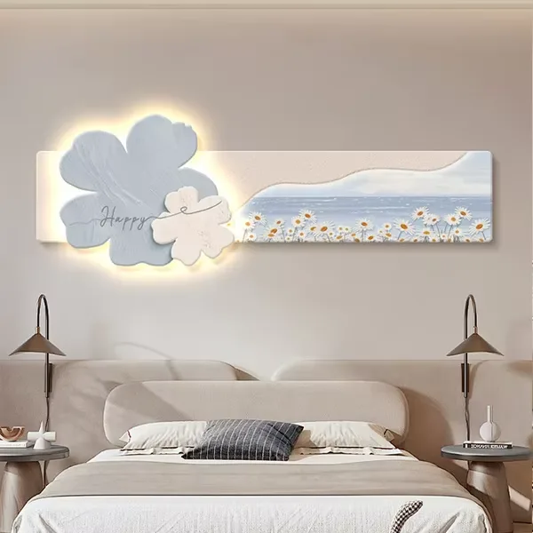 2026 Stylish and Simple Flower Bedroom Art Decor Crystal Porcelain Painting with LED Light Hanging Painting