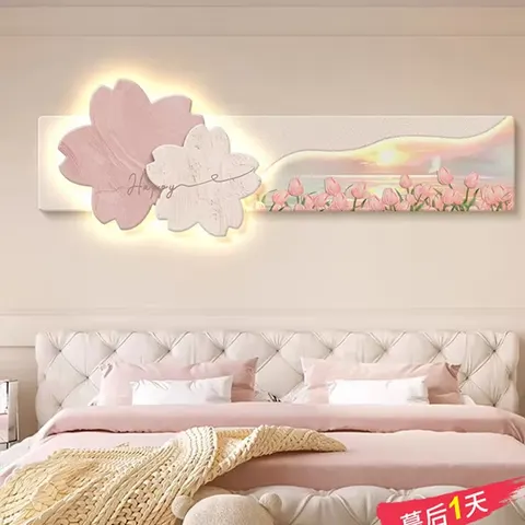 2026 Stylish and Simple Flower Bedroom Art Decor Crystal Porcelain Painting with LED Light Hanging Painting