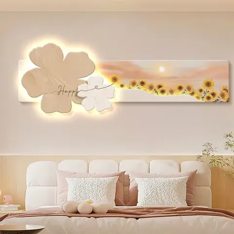 2026 Stylish and Simple Flower Bedroom Art Decor Crystal Porcelain Painting with LED Light Hanging Painting