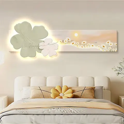 2026 Stylish and Simple Flower Bedroom Art Decor Crystal Porcelain Painting with LED Light Hanging Painting