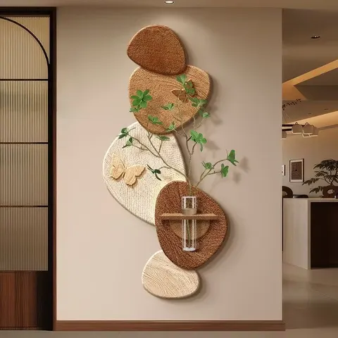 2026 Year Creative Sandstone Fabric Background Wall Mural Painting Hydroponic Plants LED Decor Painting