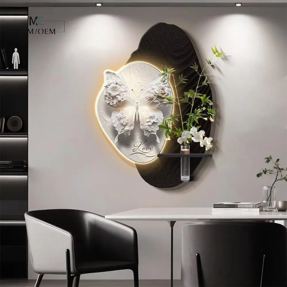2026 Year High-end Style Sandstone Fabric Butterfly Art Decor Painting Simplicity Background Wall LED Decor Painting