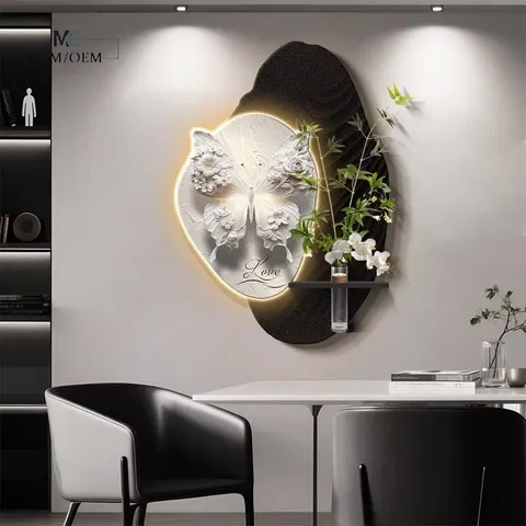 2026 Year High-end Style Sandstone Fabric Butterfly Art Decor Painting Simplicity Background Wall LED Decor Painting