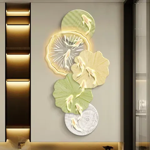2026 Year Hot Sale Koi Lotus Wall Art LED Glow Luminous Painting Uv Fine Carving Background Wall Home Decor Paintings
