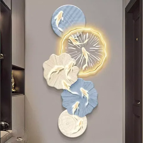 2026 Year Hot Sale Koi Lotus Wall Art LED Glow Luminous Painting Uv Fine Carving Background Wall Home Decor Paintings