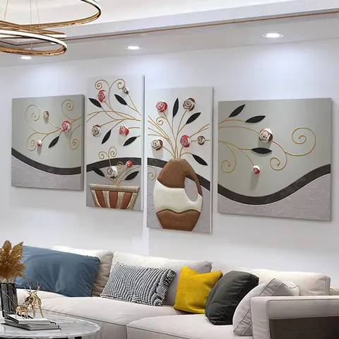2026 Year Hot Sale Sofa Background Wall Decor Painting 3D Three-dimensional Leather Living Room Art Decor Painting High-end