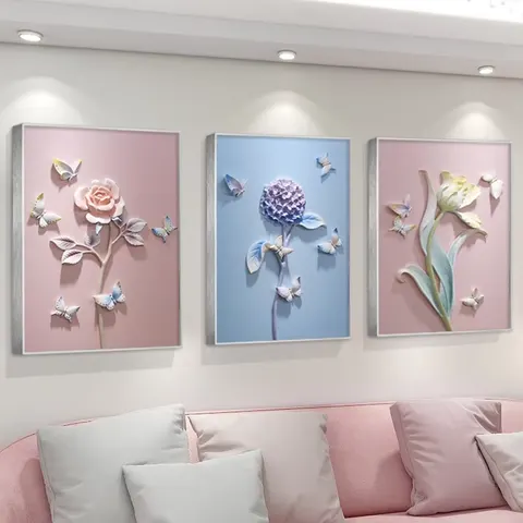 2026 Year Hot Sale Sofa Background Wall Three-dimensional Relief Sculpture Flowers Combination Art Home Decor Painting
