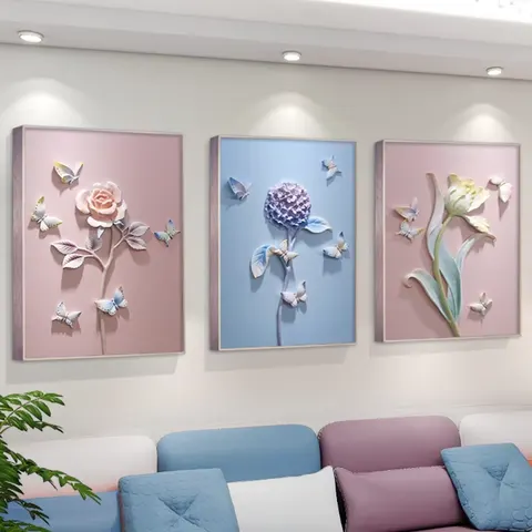 繁花 单幅 装饰画 现代简约 客厅背景墙挂画 砂岩浮雕