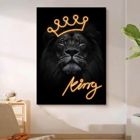 2026 Year Hot Selling 40*60 cm Acrylic LED Painting a Male lion Living Room Wall Art Home Decor Painting