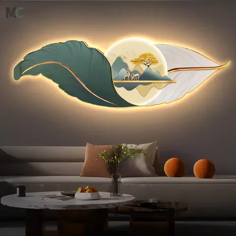 2026 Year Hot Selling Creative Feather Crystal Painting Led Wall Art Living Room Background Wall Home Decor Paintings