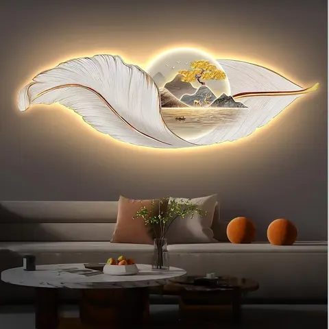羽毛 单幅 装饰画 现代简约 客厅背景墙挂画 LED带灯画