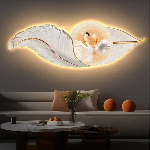 羽毛 单幅 装饰画 现代简约 客厅背景墙挂画 LED带灯画