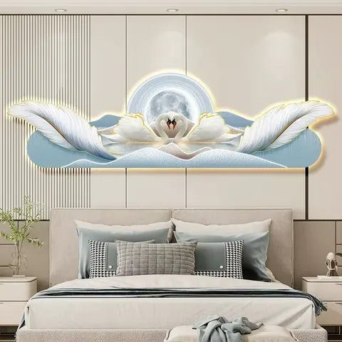 羽毛 单幅 装饰画 现代简约 客厅背景墙挂画 LED带灯画