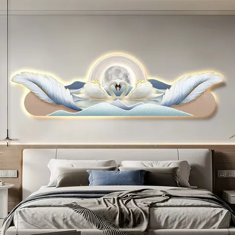 羽毛 单幅 装饰画 现代简约 客厅背景墙挂画 LED带灯画