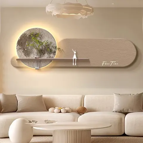2026 Year New Creativity Entrance Hall Moon Sandstone Art Decor Painting Sofa Background Wall LED Decor Painting