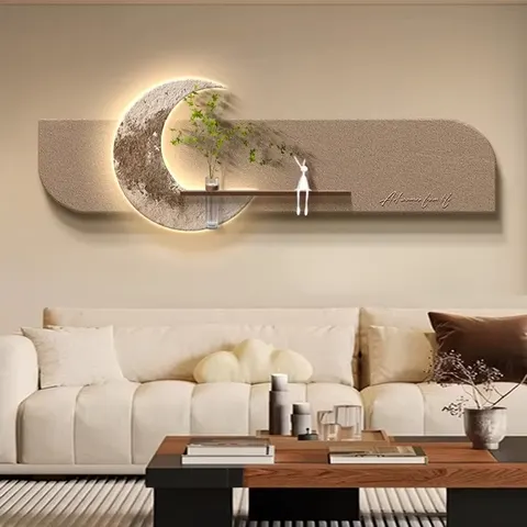 2026 Year New Creativity Entrance Hall Moon Sandstone Art Decor Painting Sofa Background Wall LED Decor Painting