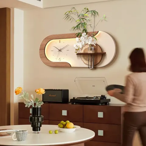 2026 Year New Model Clock Sandstone Home Decor Painting the Background Wall of the Restaurant Glowed LED Decor Painting