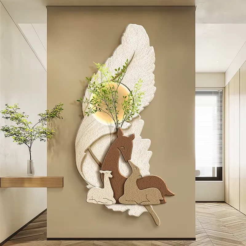 羽毛 单幅 装饰画 奶油风 玄关背景墙挂画 LED带灯画