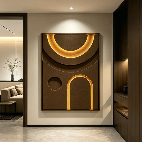 2026 Year New Product Launch With Wooden Frame Sandstone Art Home Decor Painting Living Room Background Wall LED Painting