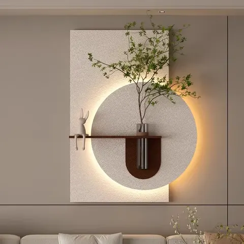 2026 Years Best-selling Hydroponic Green Plant Sandstone Art Decor Painting Restaurant Background Wall LED Glow Murals