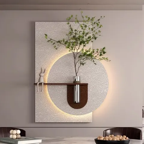 2026 Years Best-selling Hydroponic Green Plant Sandstone Art Decor Painting Restaurant Background Wall LED Glow Murals