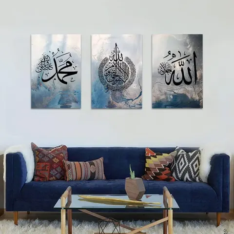 3-pcs Factory Direct Sale Muslim Home Decorations Alapai Calligraphy Mural Islamic Wall Decor Painting for Home