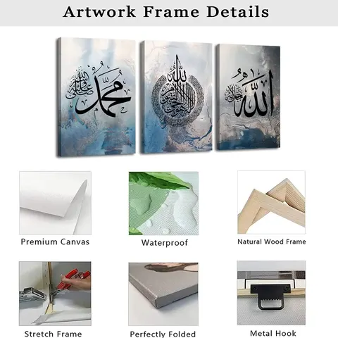 3-pcs Factory Direct Sale Muslim Home Decorations Alapai Calligraphy Mural Islamic Wall Decor Painting for Home