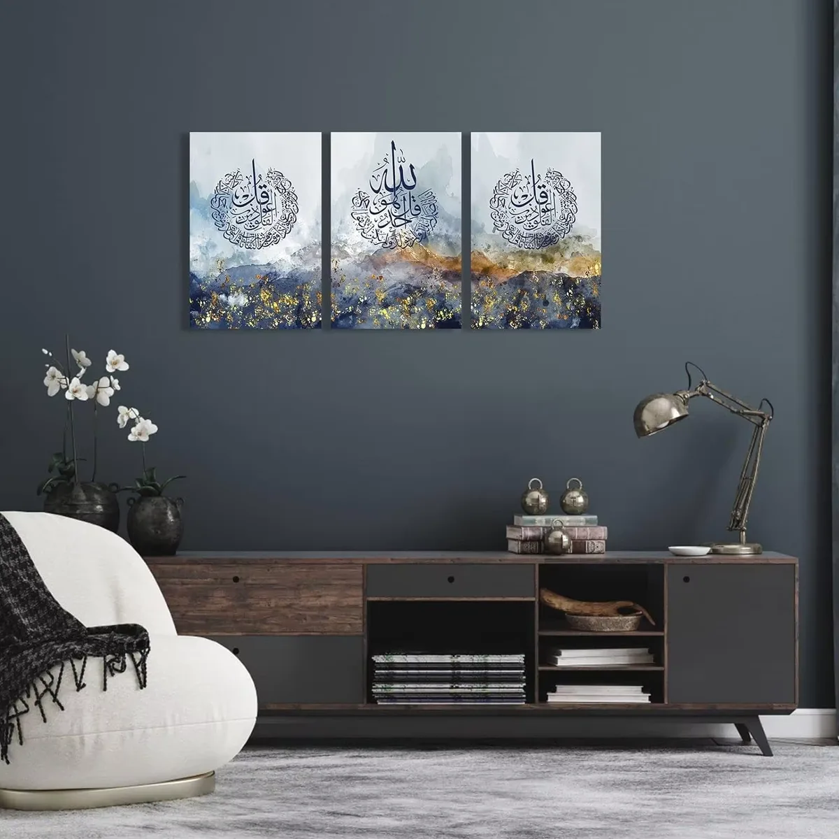 3-pcs Factory Direct Sale Wall Rimless Muslim Home Decorations Alapai Calligraphy Mural Islamic Wall Decor Painting for Home