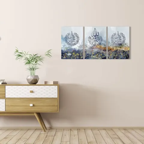 3-pcs Factory Direct Sale Wall Rimless Muslim Home Decorations Alapai Calligraphy Mural Islamic Wall Decor Painting for Home