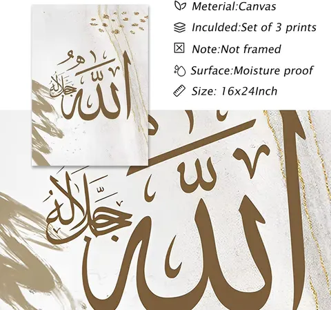 3 Pcs Factory Direct Sale Wall Rimless Muslim Home Decorations Alapai Calligraphy Mural  Islamic Wall Decor Painting for Home